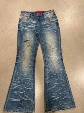 Jaded London Archive Bootcut Drift Flare Denim Jeans Mens 32 Distressed Y2K